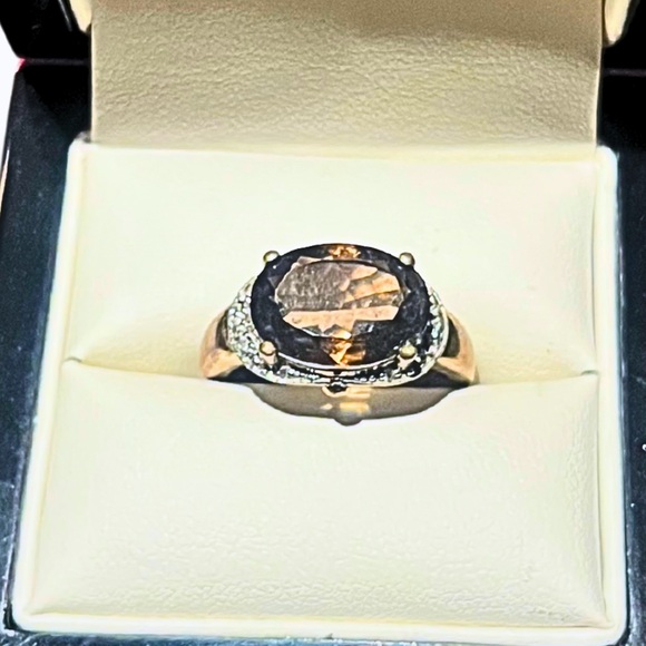 Jewelry - Smokey Topaz Oval Statement Ring in Golf Plated Sterling Silver